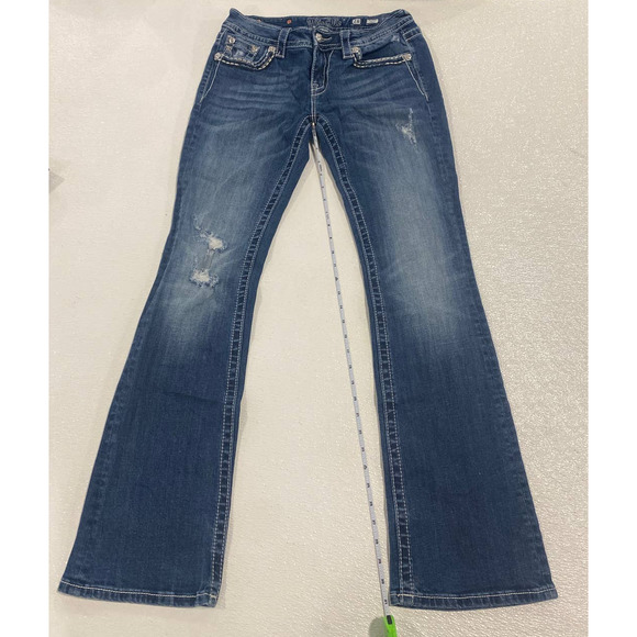 Miss Me Signature Boot Cut Jeans Bling Crystal Sz 28 Embellished Embroidered - Picture 1 of 4